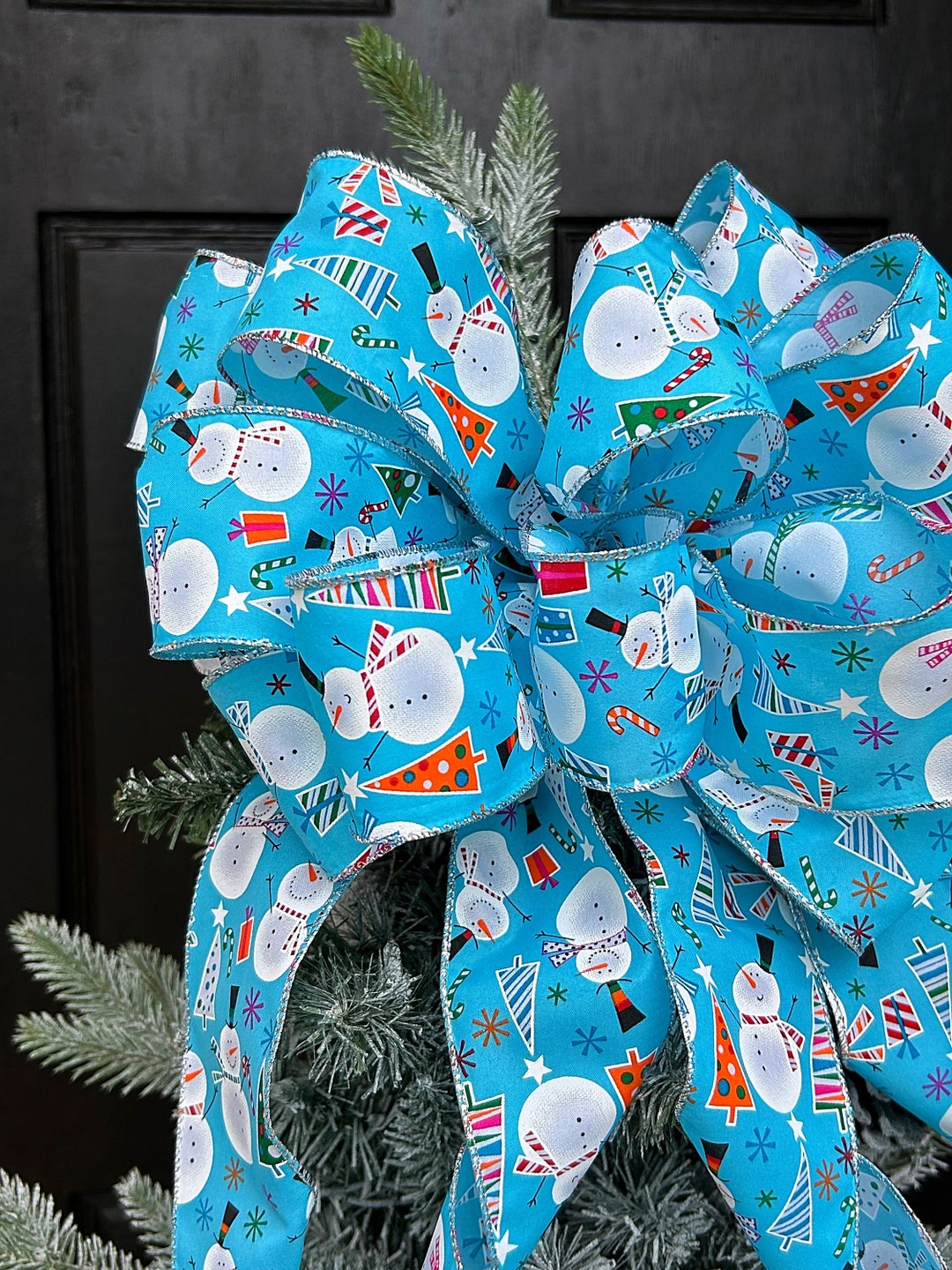 Light Blue Christmas Tree Bow Blue Stripes Christmas Bow Etsy