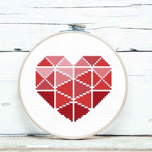 Geometric Heart Cross Stitch Pattern: 3‑inch Design (PDF Download)