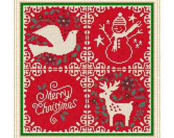 Simple Christmas Cross Stitch Pattern, Merry Christmas, Christmas ornament, Small Christmas ornament, Dove, Reindeer, Instant Download PDF