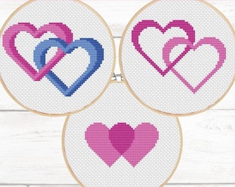 Two Hearts Cross Stitch Pattern - Double Hearts - Valentines Day Gift for Him - Wedding Cross Stitch - Easy Cross Stitch - Printable PDF