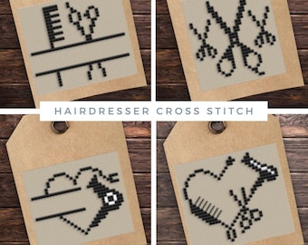 Hairdresser Cross Stitch Pattern Set: Mini Salon & Heart Designs (PDF Download)