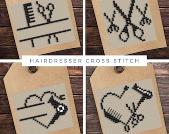 Small Hairdresser Heart Cross Stitch Pattern Download PDF, 32 stitches, Small, simple and easy designs for beginners, Hairstylist, Barber