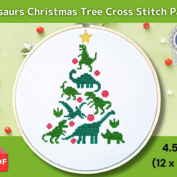 Dinosaur Christmas Tree Cross Stitch Pattern: T-Rex Silhouette (PDF Download)