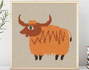 PATTERN : Animal cross stitch pattern, Yak, Modern Cross Stitch Pattern, Cute Cross Stitch Pattern, Instant Download