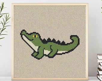 Alligator Cross Stitch Pattern: Simple Crocodile Animal Design (PDF Download)