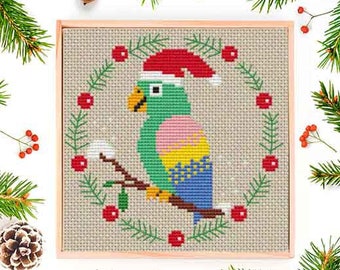 PATTERN : Christmas bird #4 cross stitch pattern, Modern Cross Stitch Pattern, Christmas Cross Stitch Pattern, Instant Download PDF