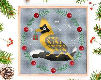 PATTERN : Christmas bird #2 cross stitch pattern, Modern Cross Stitch Pattern, Christmas Cross Stitch Pattern, Instant Download PDF