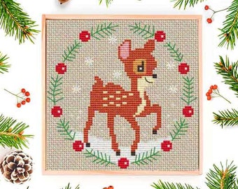 PATTERN : Reindeer cross stitch pattern, Modern Cross Stitch Pattern, Christmas Cross Stitch Pattern, Instant Download PDF, cross stitch art