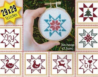 Christmas star ornament cross stitch pattern instant download PDF, 2 inch, Star crochet pattern, Counted cross stitch christmas ornament