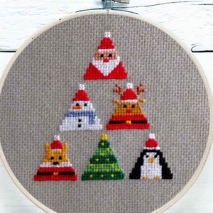 Christmas cross stitch ornaments, Easy mini Christmas cross stitch, Small, Triangle Santa Claus, Christmas animals, Instant download PDF