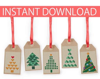 PATTERN : Christmas cross stitch pattern (8), Gift tags, Christmas ornament, Thank You tags, Modern Cross Stitch, Instant Download