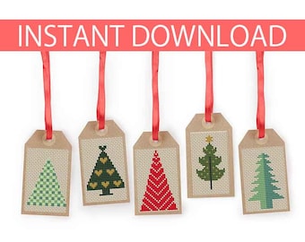 Christmas gift tags cross stitch pattern #20 | Christmas tree | Mini Christmas tree |  Gift tags | Christmas ornament | Thank You tags