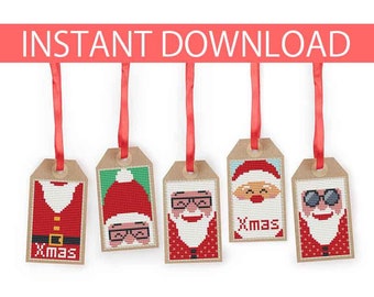PATTERN : Christmas cross stitch pattern (6), Gift tags, Christmas ornament, Santa cross stitch, Modern Cross Stitch, Instant Download