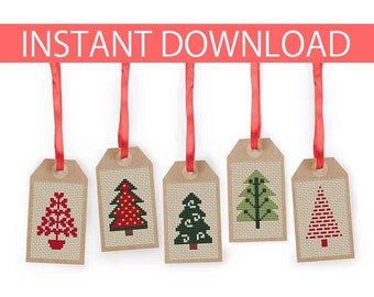 PATTERN : Christmas cross stitch pattern (2), Gift tags, Christmas ornament, Thank You tags, Modern Cross Stitch, Instant Download