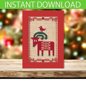 PATROON: Kerstkaart kruissteekpatroon (2), rendieren kruissteek, Cadeaukaartjes, Kerstornament, Bedankkaartjes,