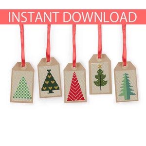 Kerstcadeaulabels kruissteekpatroon #20 | Kerstboom | Minikerstboom |  Cadeaukaartjes | Kerstornament | Bedankt-tags