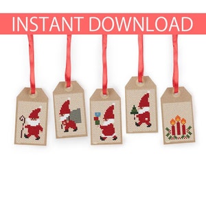 Schema punto croce per etichette regalo di Natale / Babbo Natale / Mini Babbo Natale / Etichette regalo / Decorazione natalizia / Etichette di ringraziamento