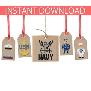 Mini Navy Military Cross Stitch Pattern | Small Military | Camouflage  | Navy Anchor | Navy hat | US military | Navy Logo | Ship | Gift Tag