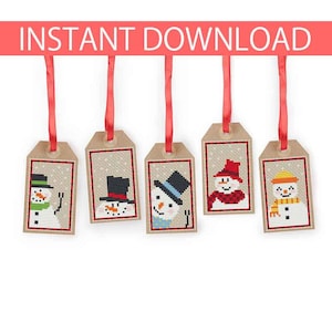 PATROON: kerstkruissteekpatroon (5), cadeaukaartjes, kerstornament, sneeuwpop kruissteek, moderne kruissteek, Instant Download
