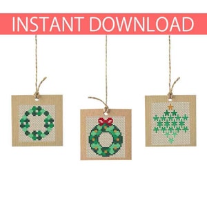 PATROON: kleine kerstkrans kruissteekpatroon, minikrans, cadeaukaartjes, kerstornament, bedankkaartjes, Instant Download