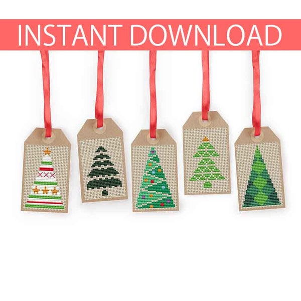 PATTERN : Christmas cross stitch pattern (9), Gift tags, Christmas ornament, Thank You tags, Modern Cross Stitch, Instant Download