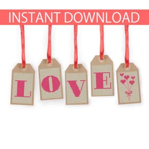 Valentine Heart Cross Stitch Pattern: Love Gift Tags (PDF Download)