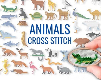 Animals Small Cross Stitch Patterns PDF Download, 2inches, Zoo Animals, Simple Tiny animals, Baby Animal, Cute Small, Alligator, Lion, panda