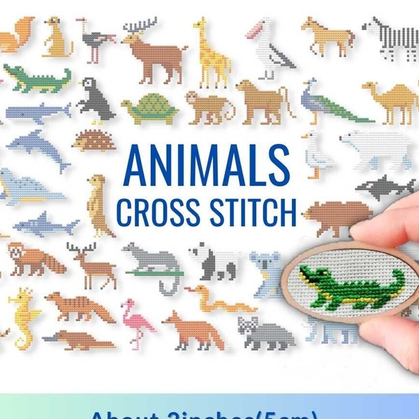 Animals Small Cross Stitch Patterns PDF Download, 2inches, Zoo Animals, Simple Tiny animals, Baby Animal, Cute Small, Alligator, Lion, panda