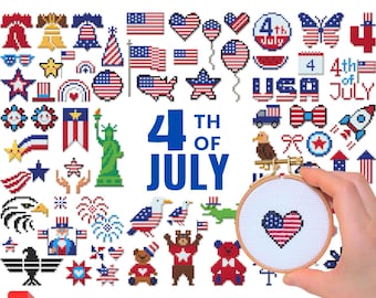 4th of July Cross Stitch Pattern Bundle: 70 Patriotic Mini Designs (PDF Download
