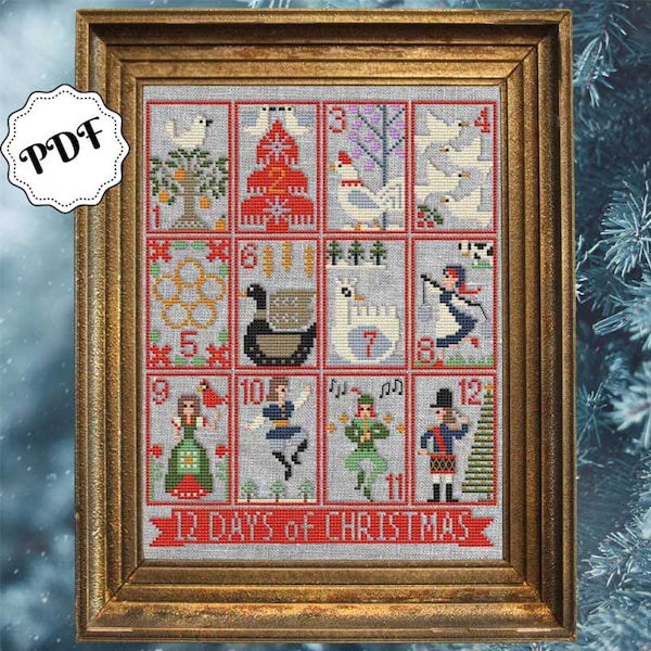 12 Days of Christmas Cross Stitch Pattern: 2×3" Mini Ornaments (PDF Download)