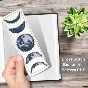 Maan kruissteek bladwijzerpatroon, 2x6", Ruimte kruissteek, Planeet kruissteek, Kleine kruissteek, Mini kruissteek, Klein, PDF-patroon