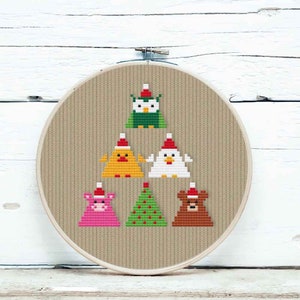 Kerst kruissteek ornamenten | Kleine schattige driehoekige dierenkruissteek | Kruissteek kerstversieringen | PDF direct downloaden | 40