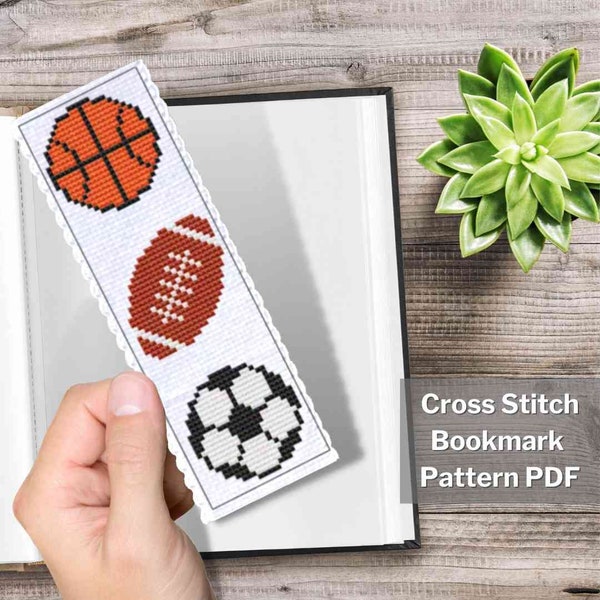 Sports balls cross stitch bookmark pattern PDF, 2x6", Small cross stitch, Mini cross stitch,  Basketball, Football, Soccer, Instant download