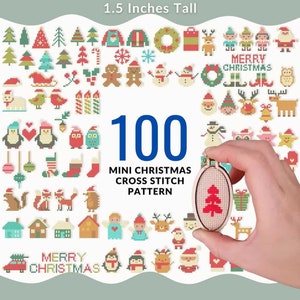 Petits motifs de Noël au point de croix | 1,5 po. de hauteur | Décorations de Noël au point de croix | Mini | Minuscule | Simple | Facile | Téléchargement PDF, 100 motifs