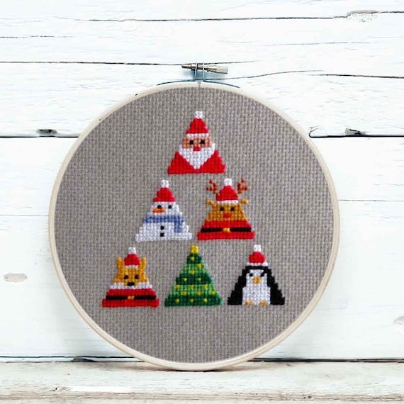 Christmas Cross Stitch Ornaments, Easy Mini Christmas Cross Stitch, Small,  Triangle Santa Claus, Christmas Animals, Instant Download PDF 