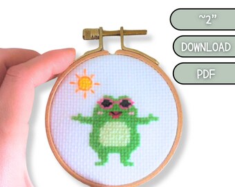 Frog with Sunglasses Cross Stitch Pattern, 2-Inch Mini (PDF Download)