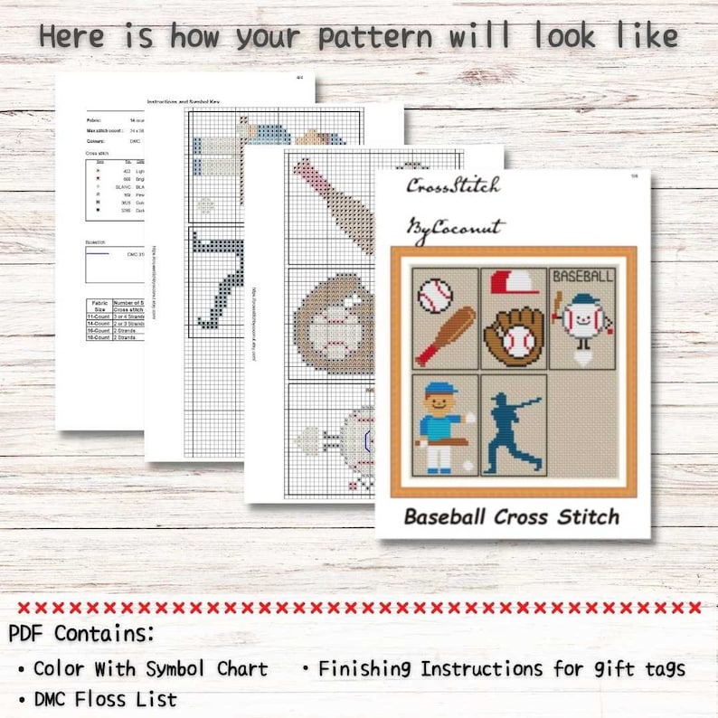 Printable Mini Baseball Bat Pattern Mini Baseball Cross Stitch Pattern Set: Bat & Glove Designs (PDF ...