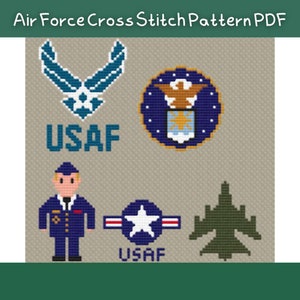 Mini Air Force Cross Stitch Pattern Set: USAF Military Logos (PDF Download)
