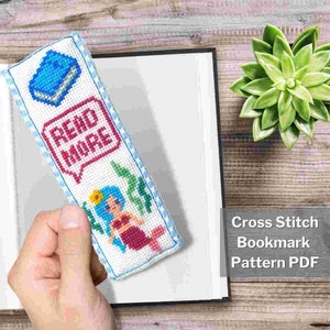 Zeemeermin kruissteek bladwijzerpatroon PDF, 2x6", Prinses kruissteek, Kleine kruissteek, Mini kruissteek, Fantasie, Instant download