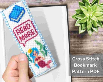 Mermaid cross stitch bookmark pattern PDF, 2x6", Princess cross stitch, Small cross stitch, Mini cross stitch, Fantasy, Instant download