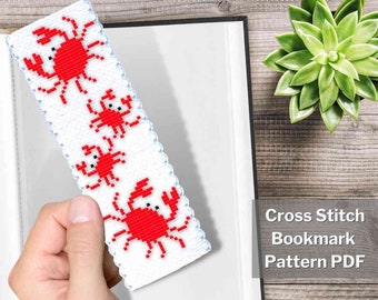 Crab cross stitch bookmark pattern PDF, 2x6", Tiny cross stitch, Small cross stitch, Mini cross stitch, Sea animal, Instant download, Easy