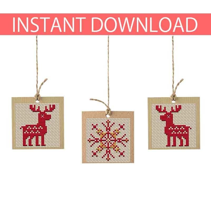 Christmas Cross Stitch Ornaments, Easy Mini Christmas Cross Stitch, Small,  Triangle Santa Claus, Christmas Animals, Instant Download PDF 