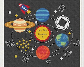 Space cross stitch pattern, Planets cross stitch pattern, Solar system, Modern Cross Stitch Pattern, Cute Cross Stitch Pattern, Instant  PDF