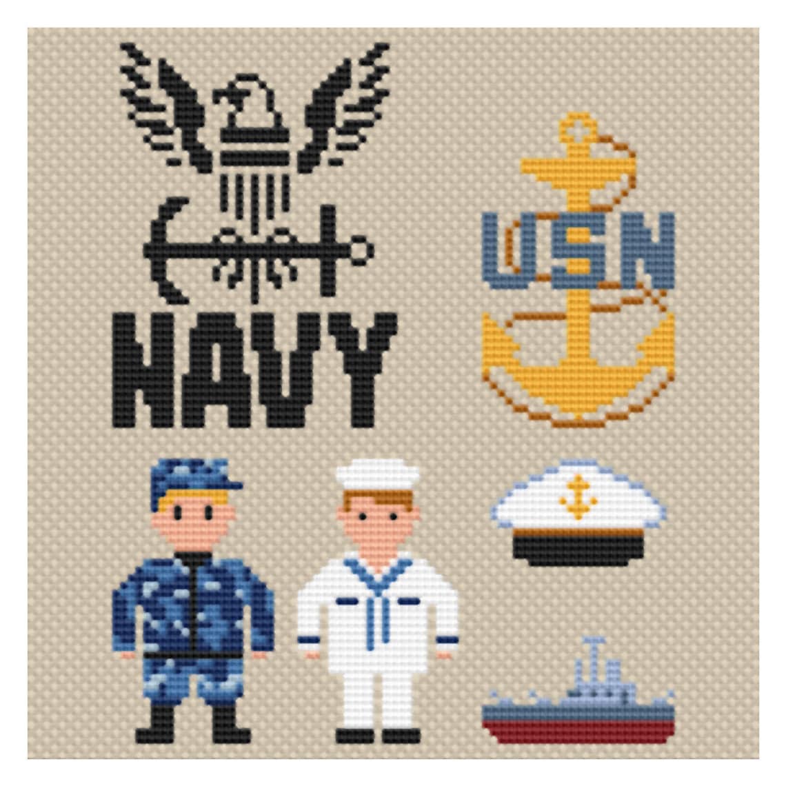 Mini Navy Military Cross Stitch Pattern Small Military Etsy
