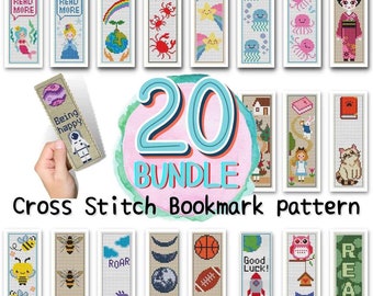 Cross Stitch Bookmark Pattern Bundle: 20 Mini Designs (PDF Download)