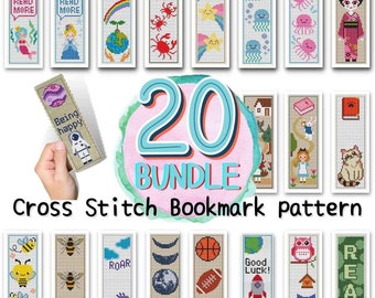 Cross stitch bookmark pattern bundle PDF, 2 inch wide, Small cross stitch, Embroidery bookmark, Mini cross stitch, Handmade bookmark