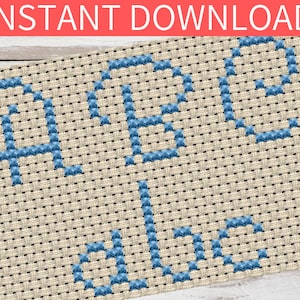 12 puntadas de alto / Patrón de fuente del alfabeto de punto de cruz #6 / Letras de punto de cruz / fuente pequeña / Mini fuente / Fuente rizada / Descarga instantánea PDF