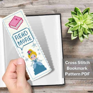 Assepoester kruissteek bladwijzerpatroon PDF, 2x6", Prinses kruissteek, Kleine kruissteek, Mini kruissteek, Sprookje, Download PDF