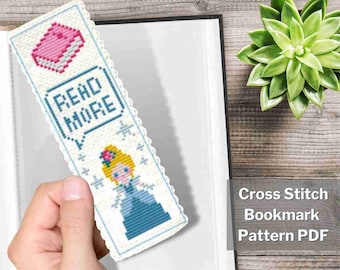 Cinderella cross stitch bookmark pattern PDF, 2x6", Princess cross stitch, Small cross stitch, Mini cross stitch, Fairy tale, Download PDF