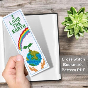 Schema segnalibro punto croce terra, 2x6", Giornata della Terra, Punto croce spaziale, Arcobaleno, Punto croce piccolo, Mini punto croce, Piccolo, Scarica PDF